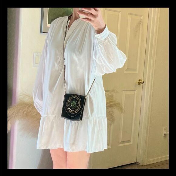 Leatherock LR USA Crossbody Metallic Black Leather Stone Bling Brass Chain - Picture 4 of 16